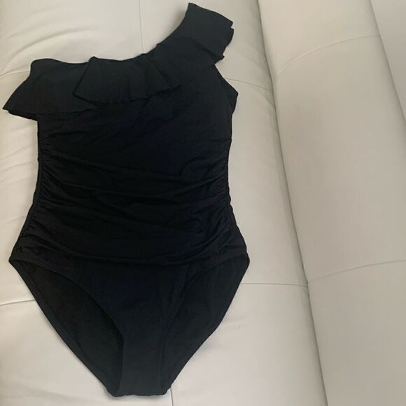 Swimming One Shoulder by Hilor Ruffle One Piece Black Size 10 - Picture 1 of 6